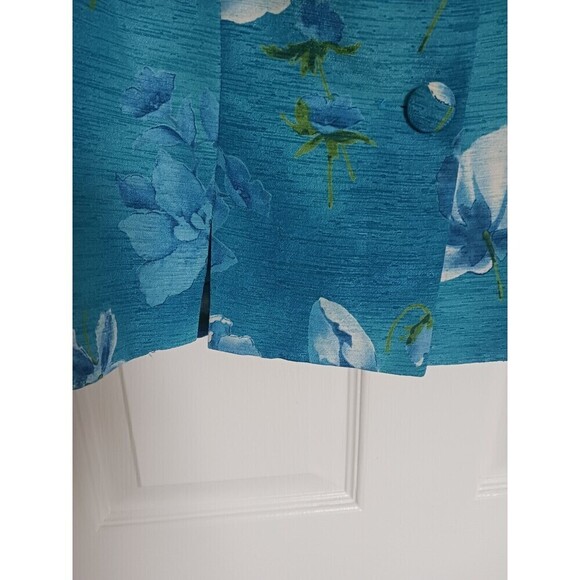 Vintage Leslie Fay Floral Blazer Jacket Round Neck Y2K White Turquoise‎ 12 - Picture 4 of 5